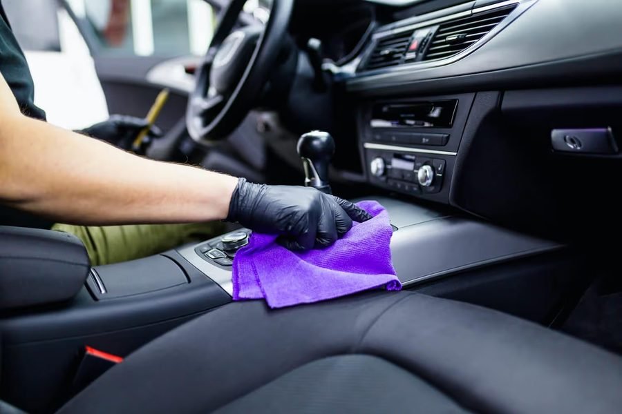 Soft brush agitation on interior leather surfaces