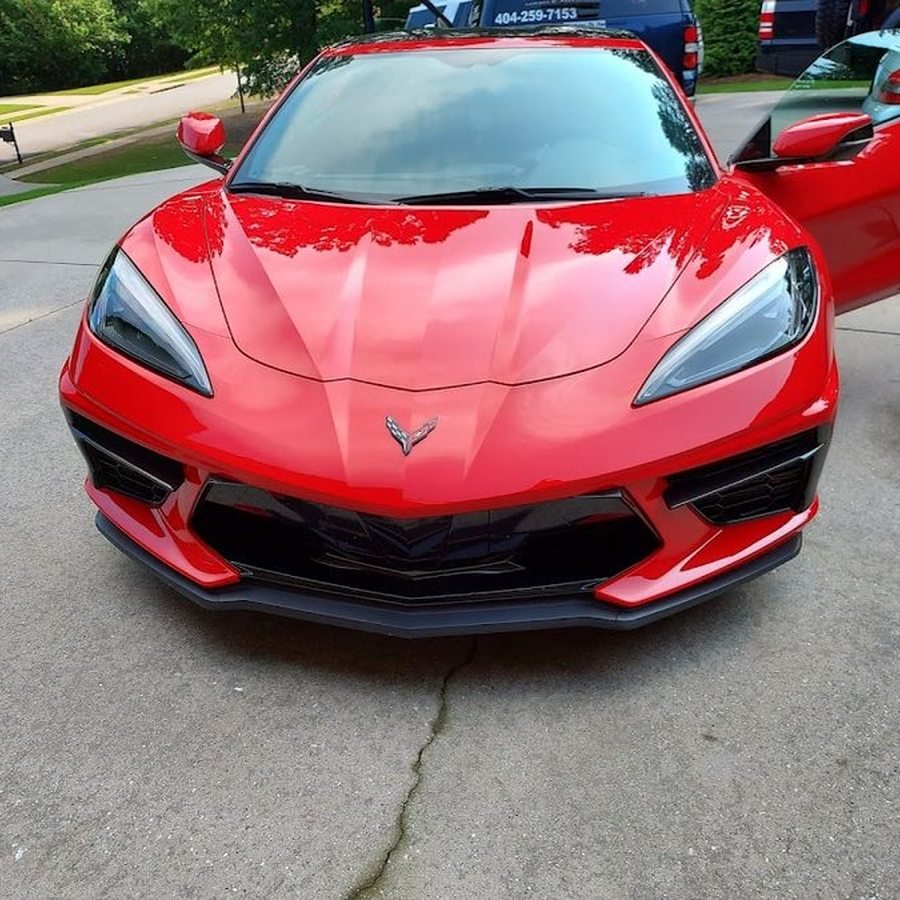 Red Corvette C8 finished with a ceramic coating