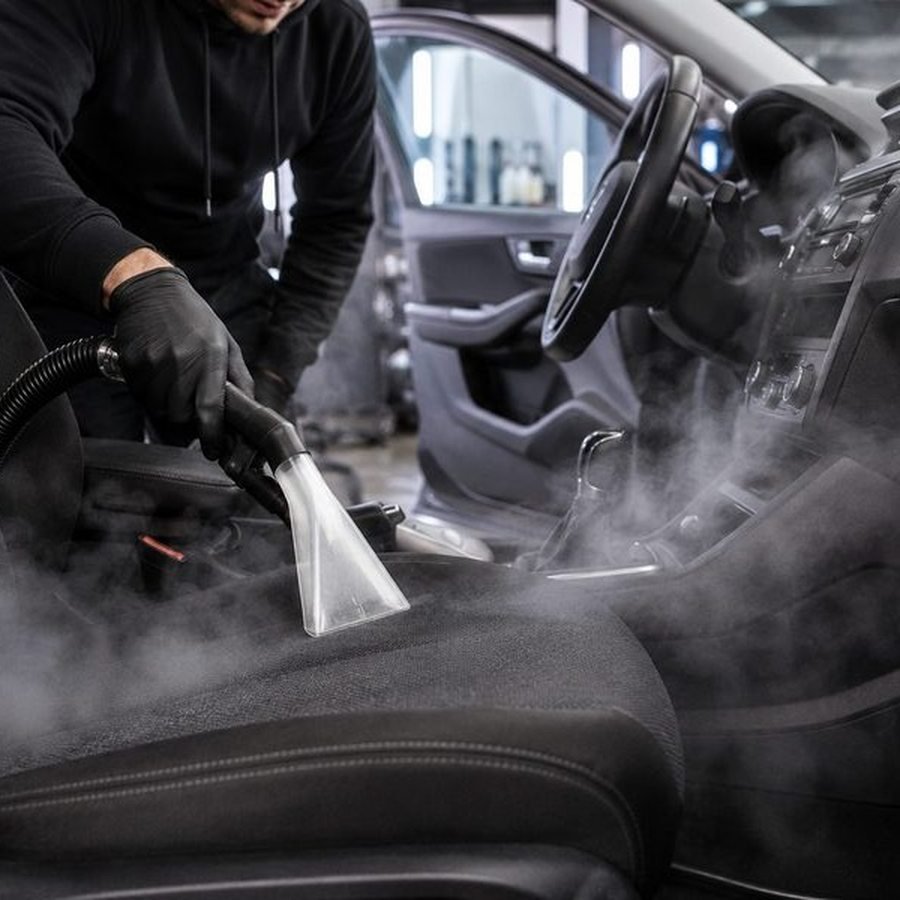 Hot water extraction pulling soil out of a vehicle seat